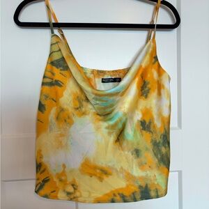 Nasty Gal Multi-Color Satin Cowl Neck Tank Crop Top
